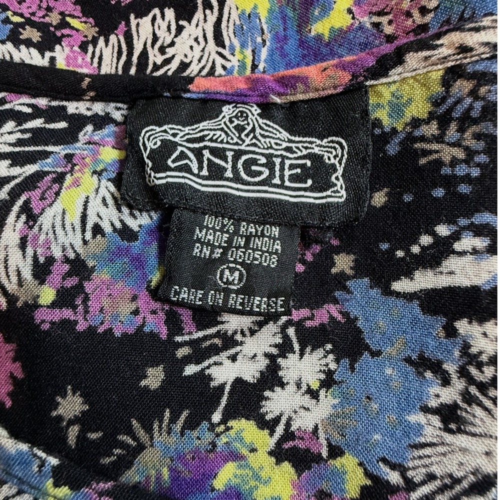 Angie Womens Vintage Black Floral Horse Mini Dress Elastic Waist Pockets M - Picture 3 of 4